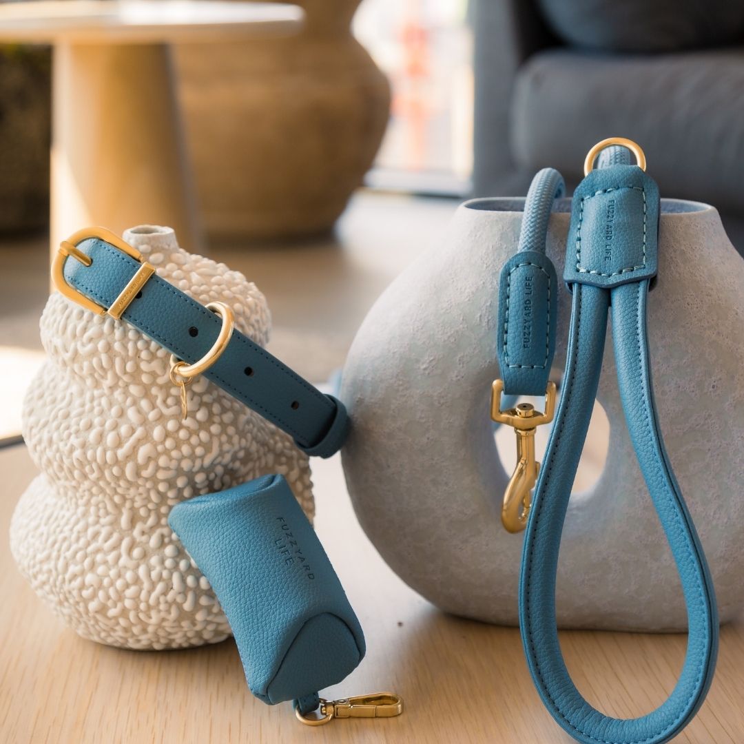 FuzzYard Life Atelier Walk Set (Collar + Lead + Poop Dispenser) - French Blue - Special Price