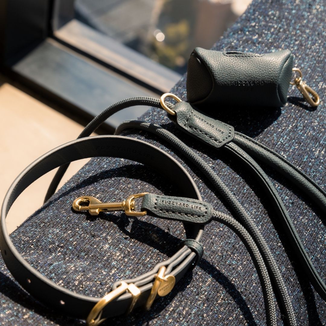 FuzzYard Life Atelier Walk Set (Collar + Lead + Poop Dispenser) - Slate Grey - Special Price